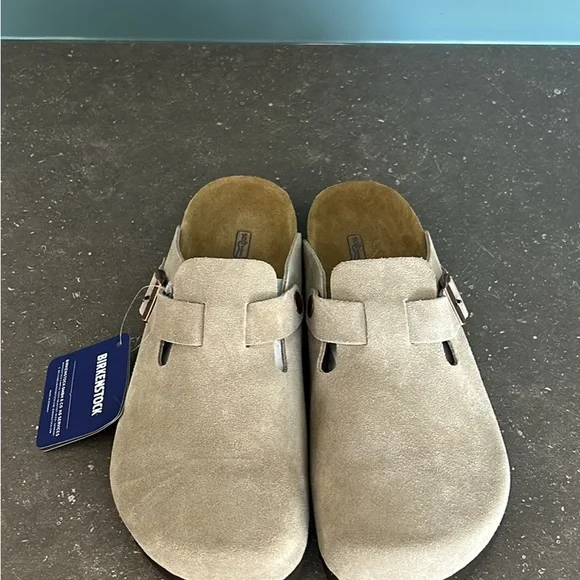 Birkenstock Taupe Suede Clogs - Picture 2 of 5